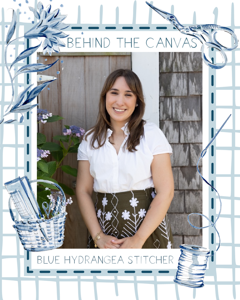 Behind the Canvas - Blue Hydrangea Stitcher