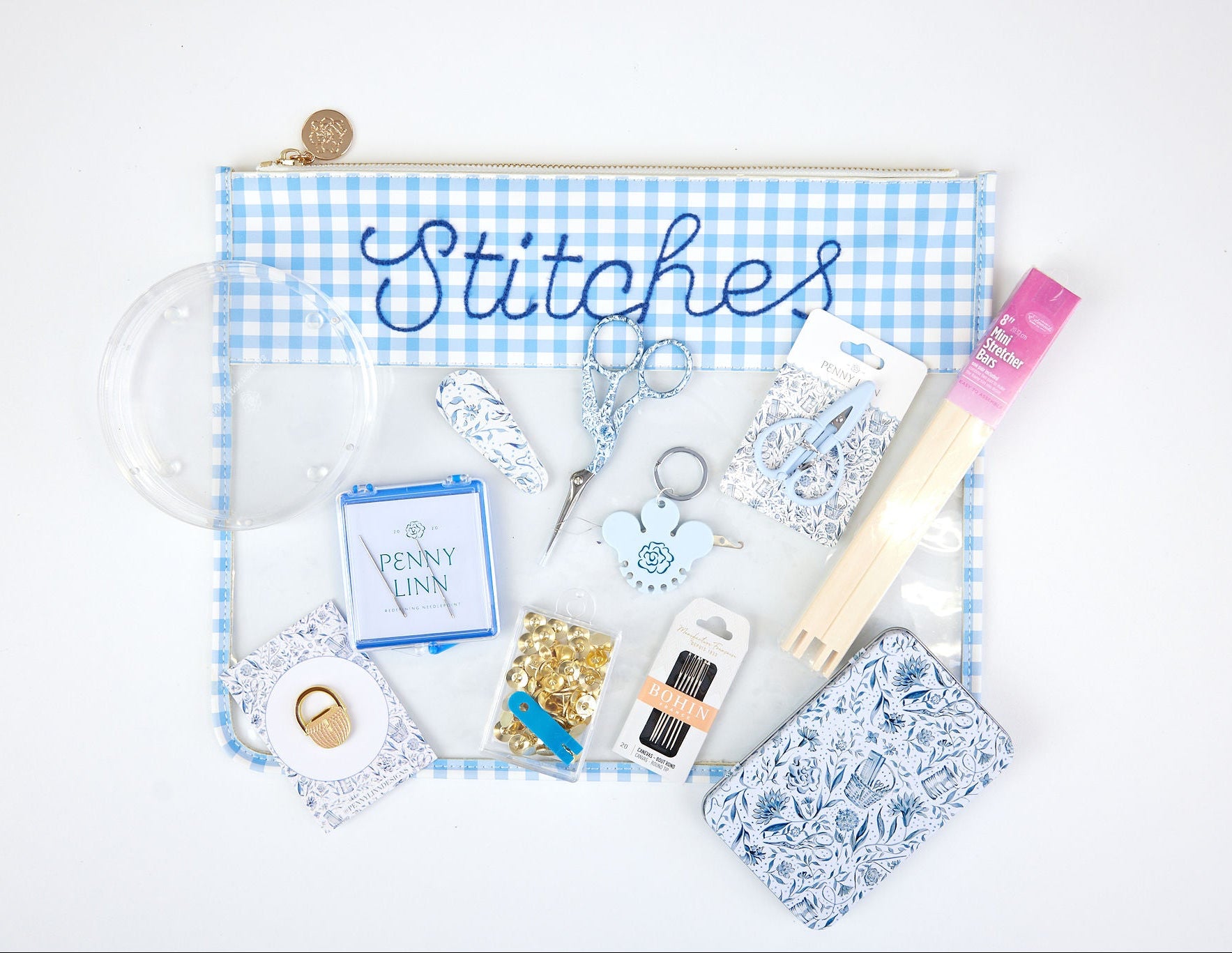 Large Printed Stitches Clear Zip Pouch