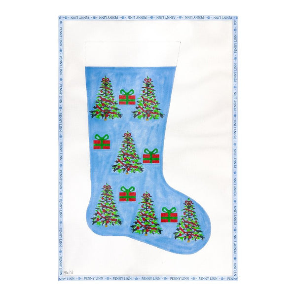 Blue with Trees & Gifts Stocking