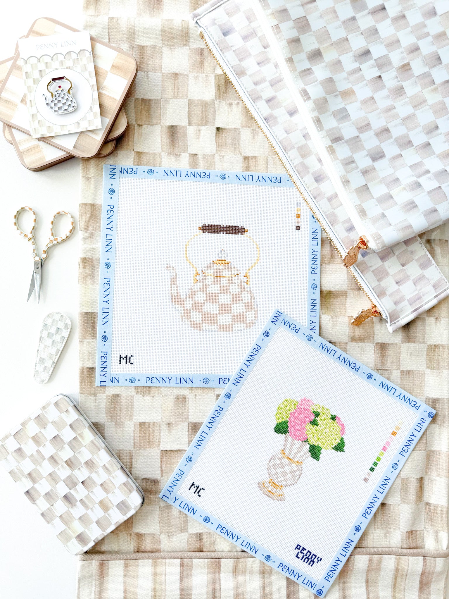 MacKenzie-Childs Mocha Check Floral Vase