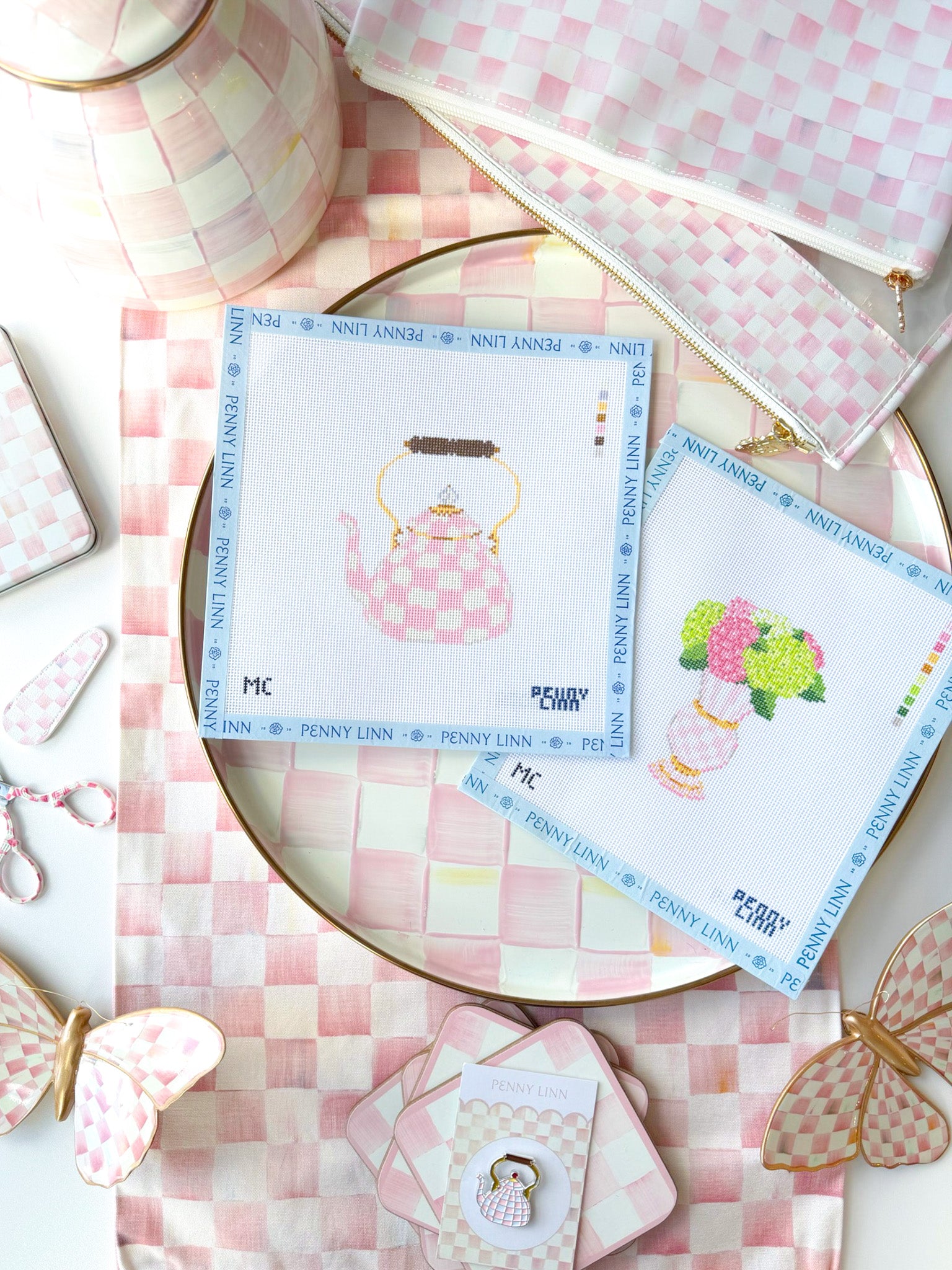 MacKenzie-Childs Rosy Check Tea Kettle