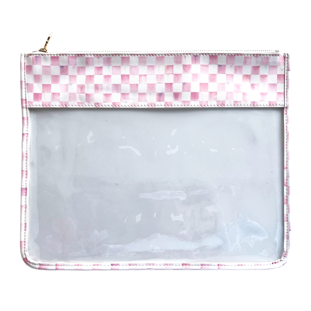 MacKenzie-Childs Rosy Check Print Leather Project Bag
