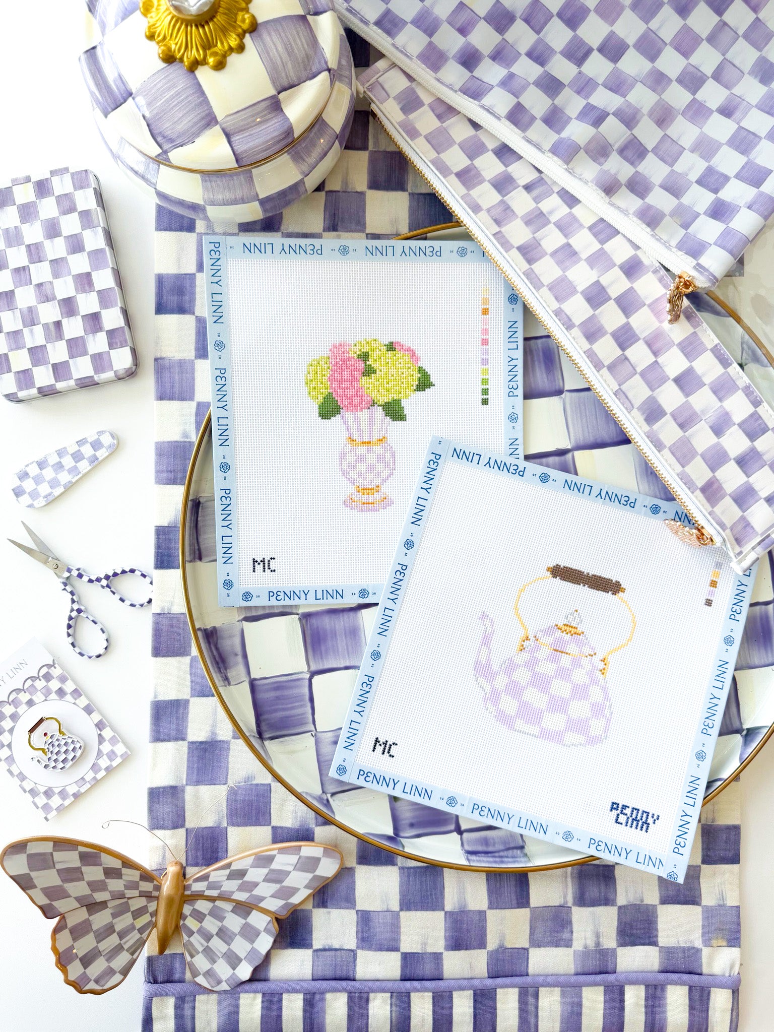 MacKenzie-Childs Violet Check Tea Kettle