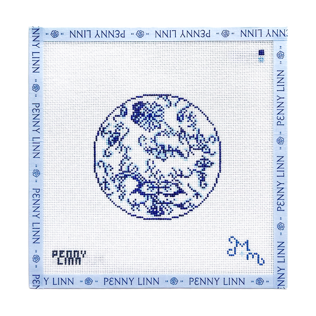 Blue and White Floral Round