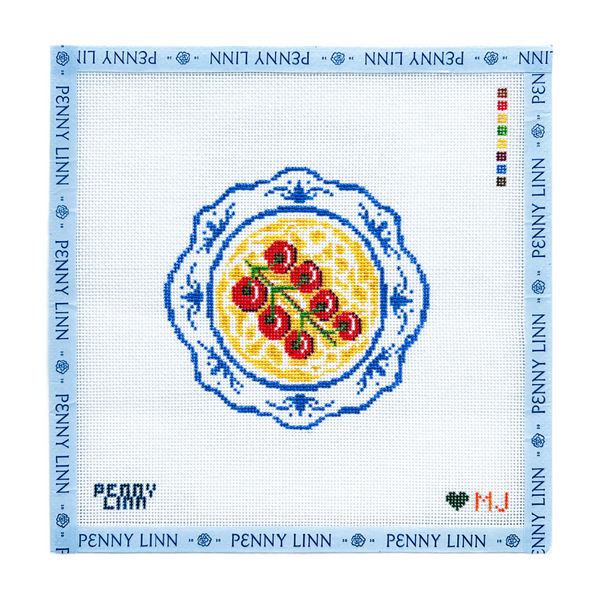 Tomatoes and Noodles on Blue Plate