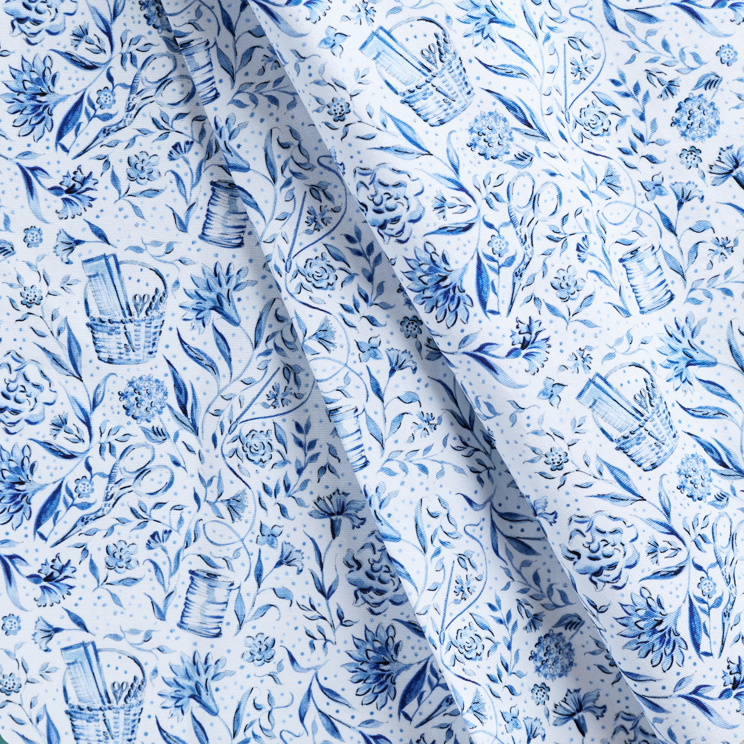 Blue Needlepoint Print Fabric - Yard