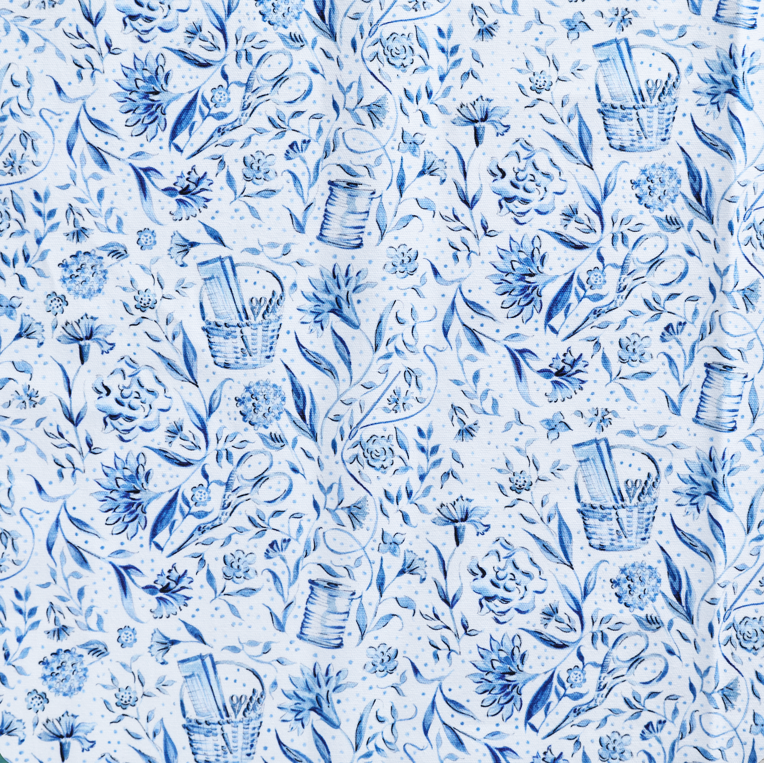 Blue Needlepoint Print Fabric - Yard