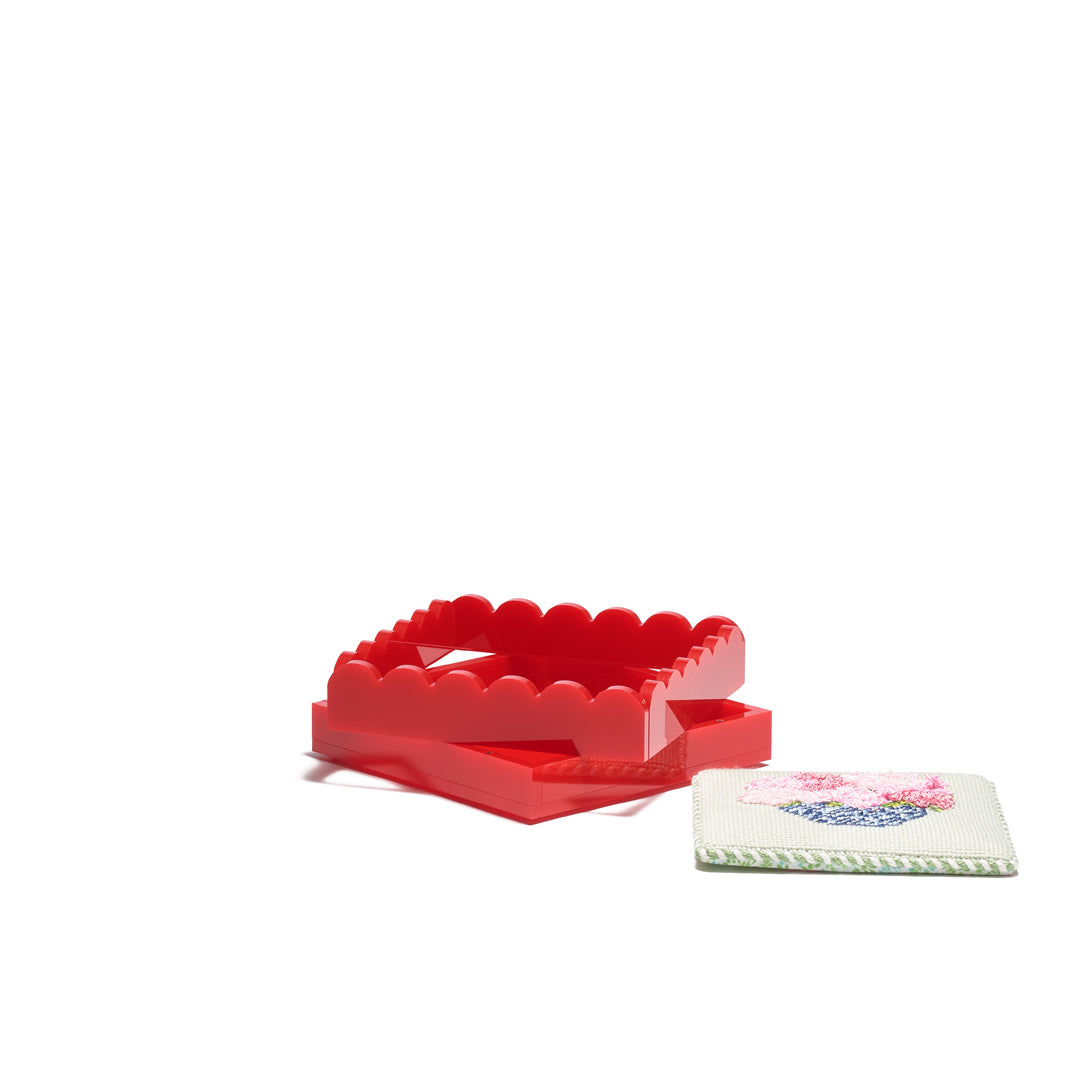 Scallop Acrylic Tray - 5" Square - Red