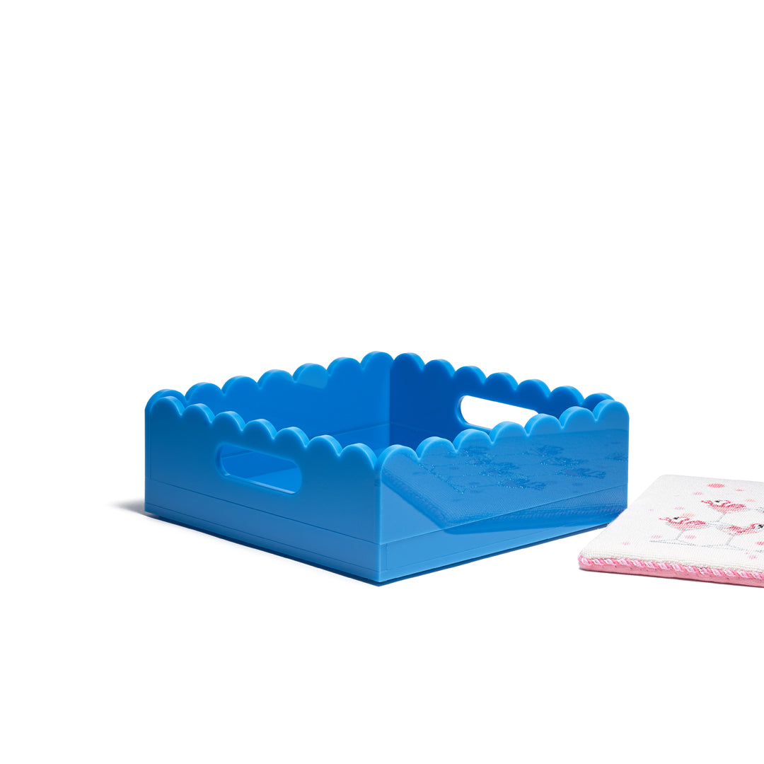Scallop Acrylic Tray - 8" Square - Blue