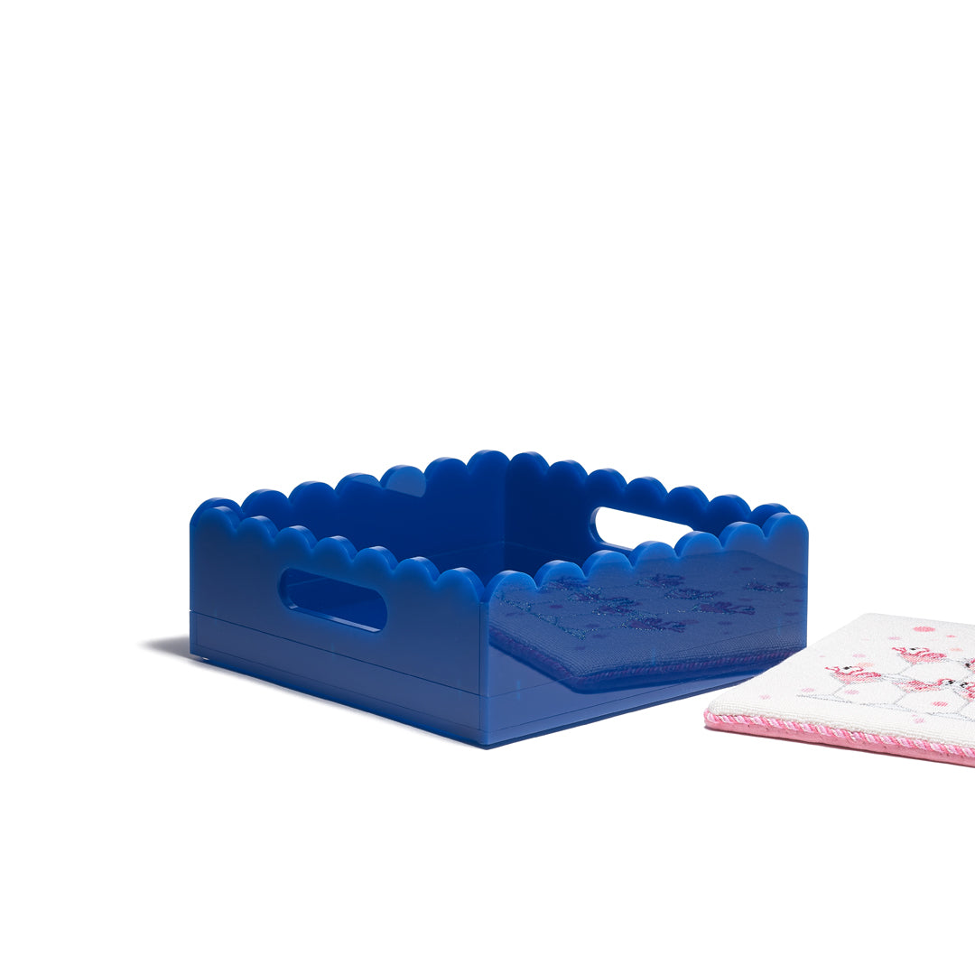 Scallop Acrylic Tray - 8" Square - Dark Blue