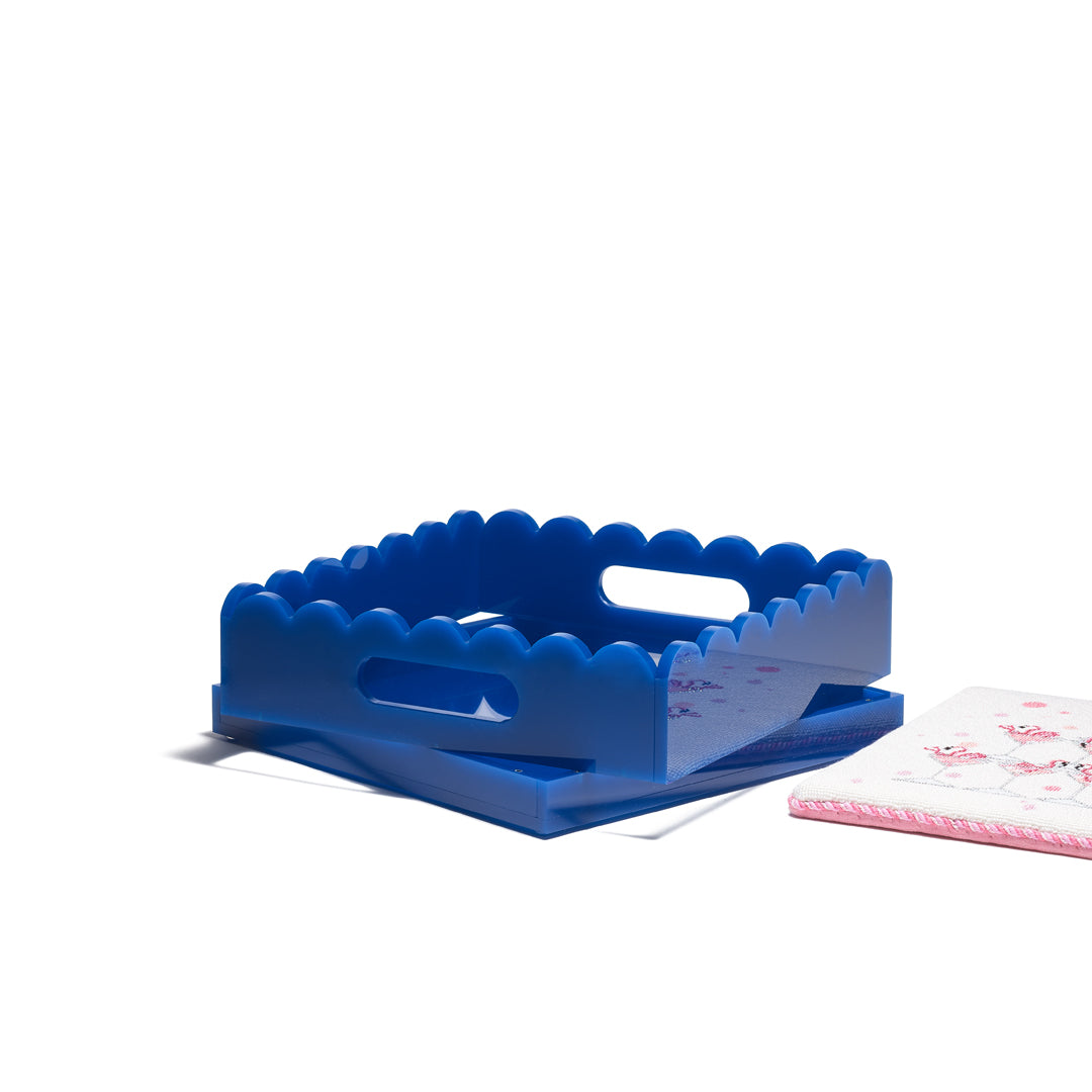 Scallop Acrylic Tray - 8" Square - Dark Blue