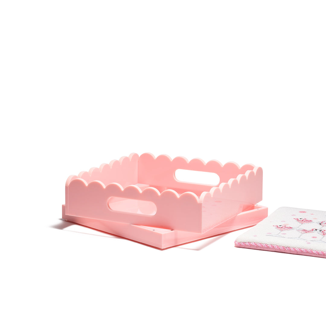 Scallop Acrylic Tray - 8" Square - Pink