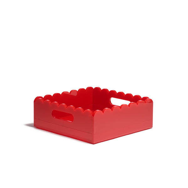 Scallop Acrylic Tray - 8" Square - Red