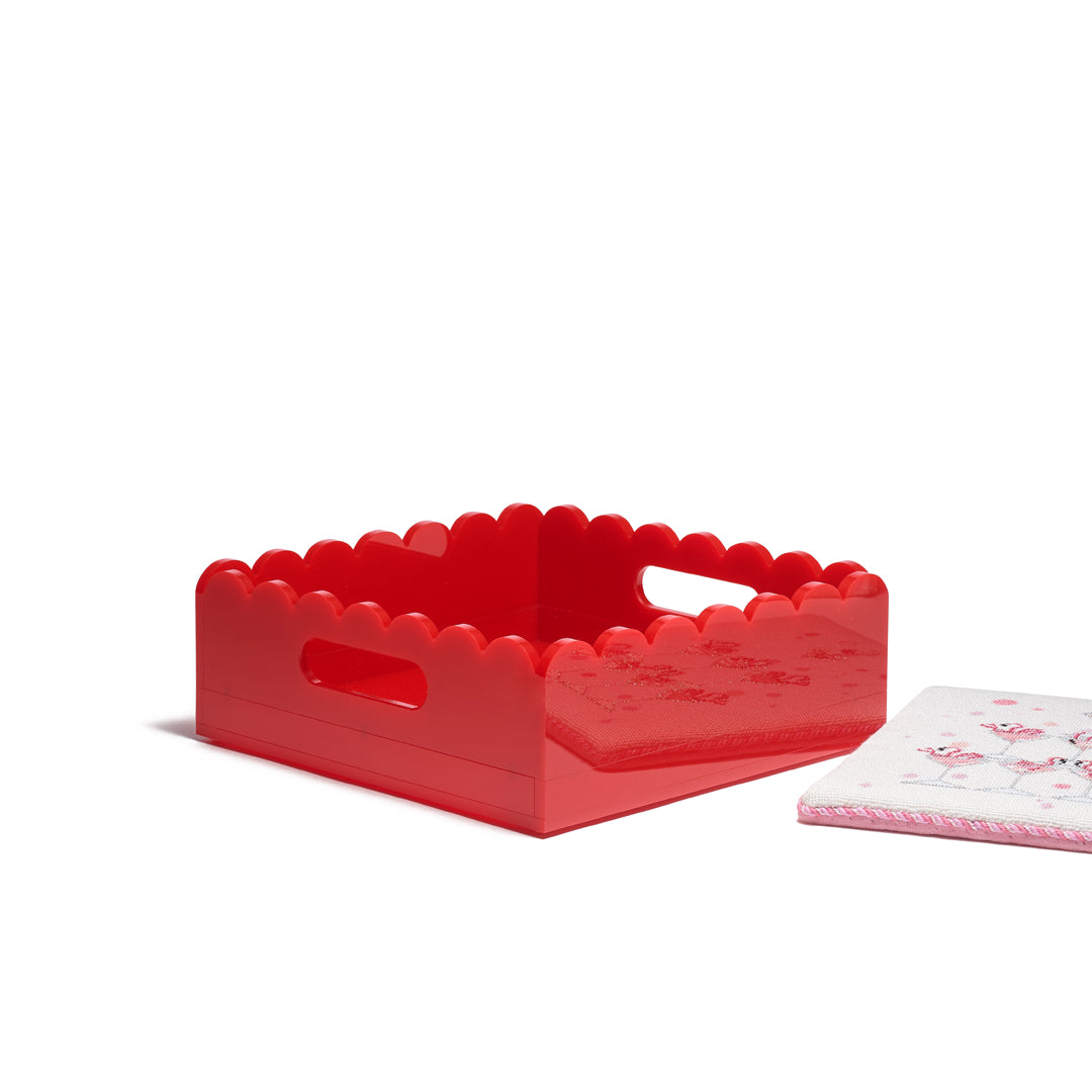 Scallop Acrylic Tray - 8" Square - Red