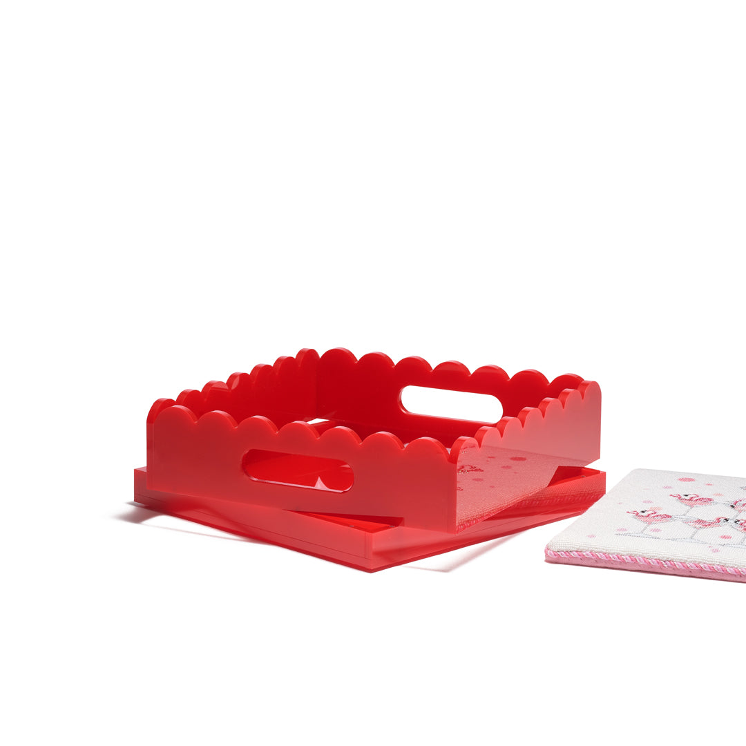 Scallop Acrylic Tray - 8" Square - Red