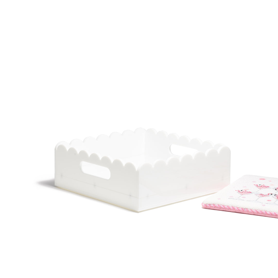 Scallop Acrylic Tray - 8" Square - White