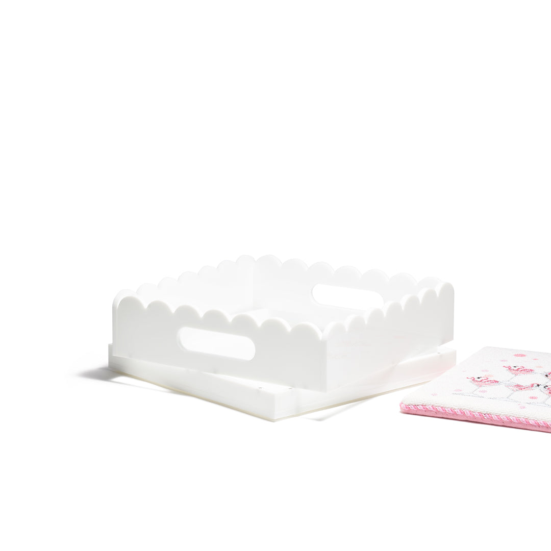Scallop Acrylic Tray - 8" Square - White