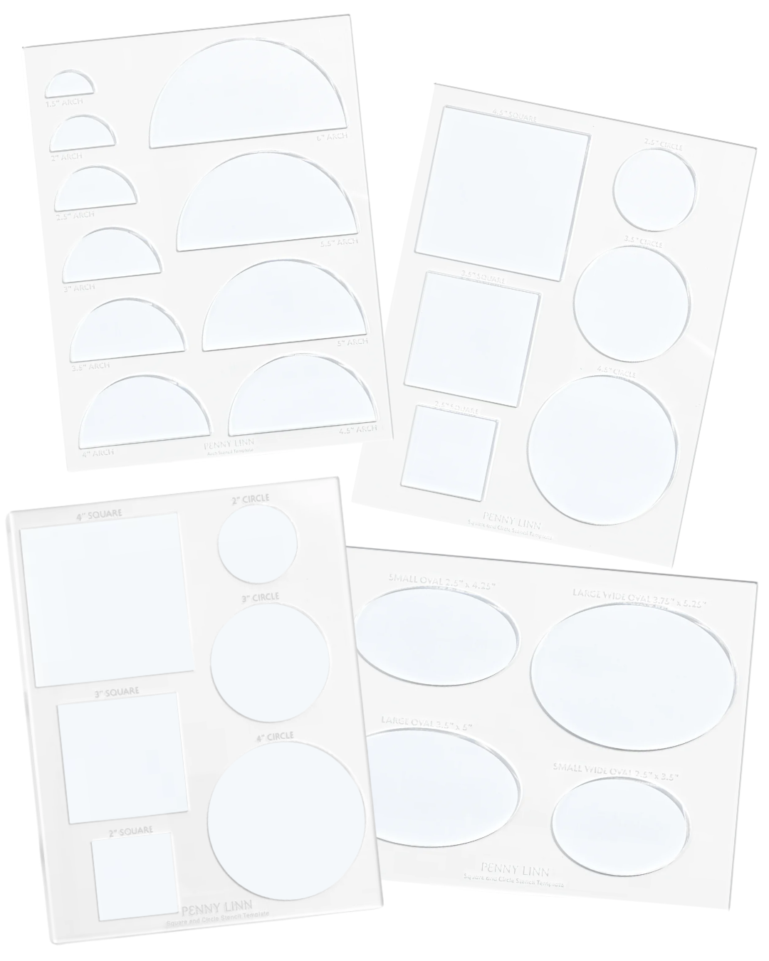Acrylic Stencil Sheet Bundle - Oval, Arch, Half Inch, and Inch