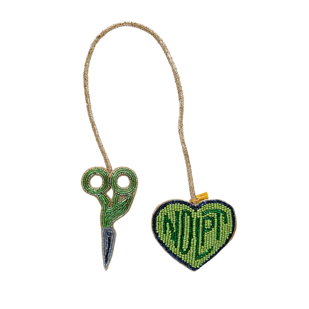 Green Needlepoint / Scissors Bag Charm