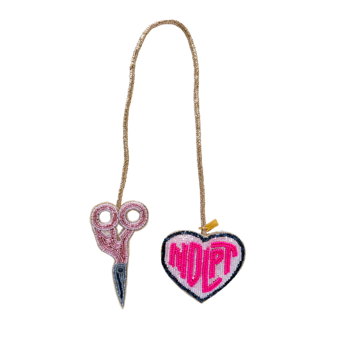 Pink Needlepoint / Scissors Bag Charm