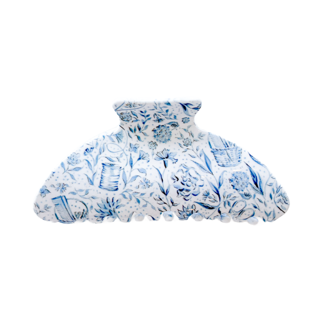 Blue Needlepoint Print Claw Clip - Large