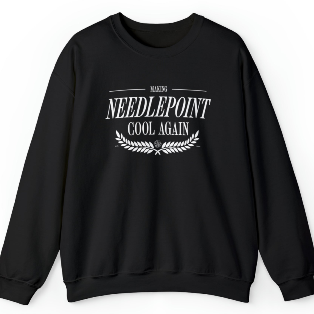 Penny Linn Making Needlepoint Cool Crewneck Sweatshirt XL Black