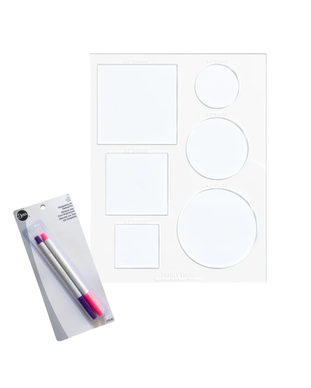 Half Inch Acrylic Stencil Sheet & Disappearing Ink Pens