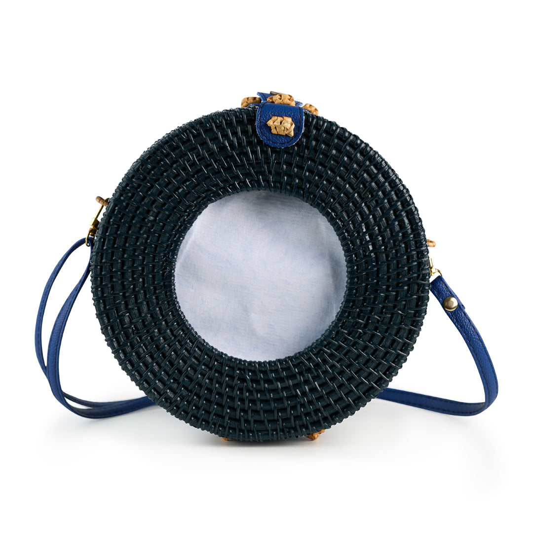Navy 4x4 Round Wicker Bag