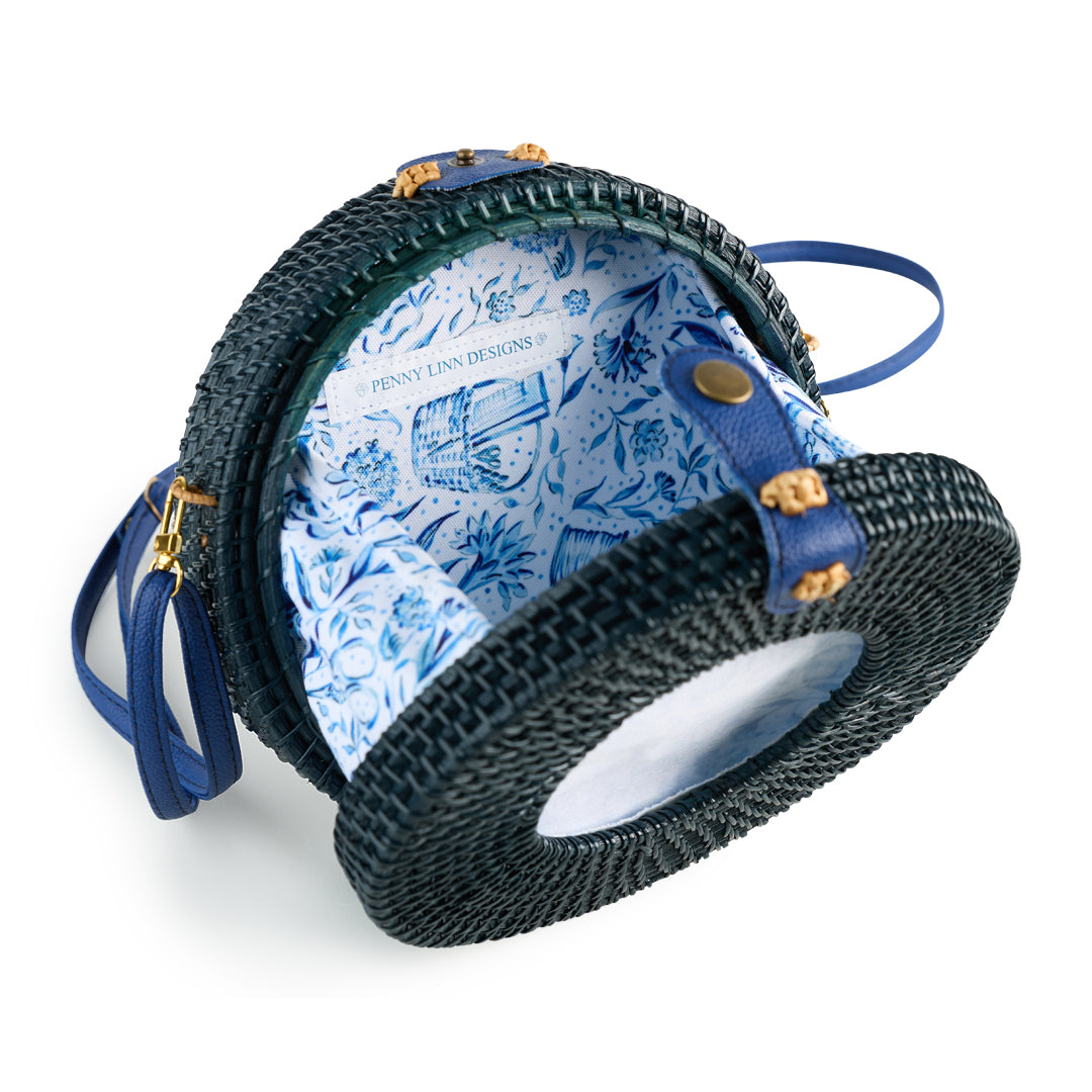 Navy 4x4 Round Wicker Bag