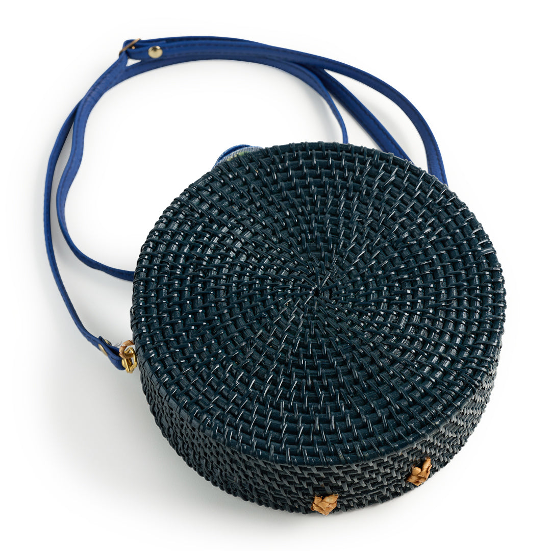 Navy 4x4 Round Wicker Bag