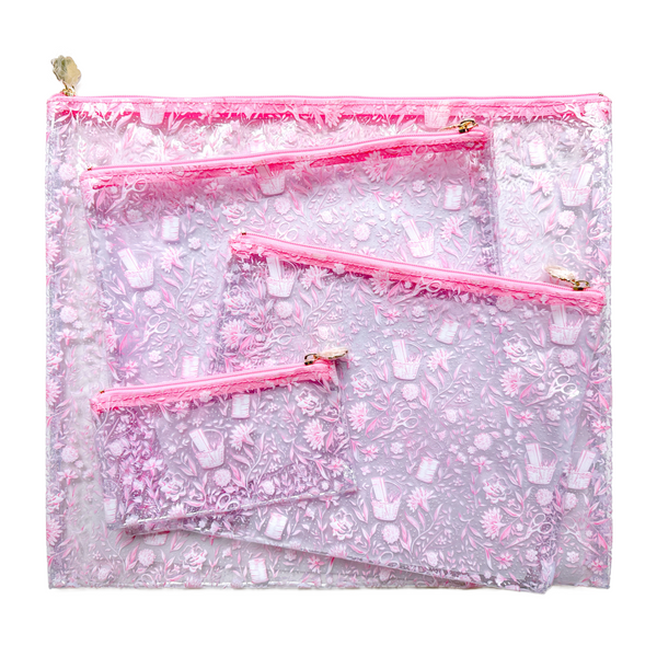 Needlepoint Print Clear PVC Bag in Pink