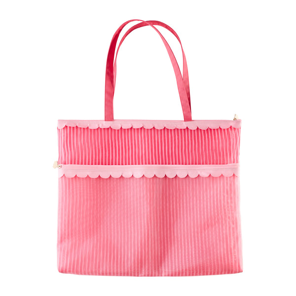 Pink Stripes - XXL Scallop Handle Mesh Bag