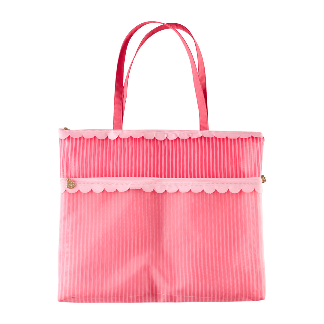 Pink Stripes - XXL Scallop Handle Mesh Bag