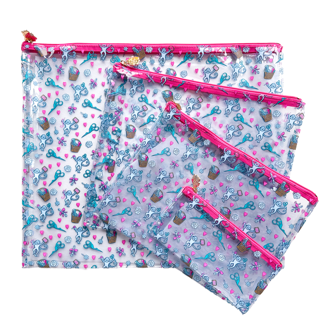 Roller Rabbit Needlepoint Print Clear PVC Bags