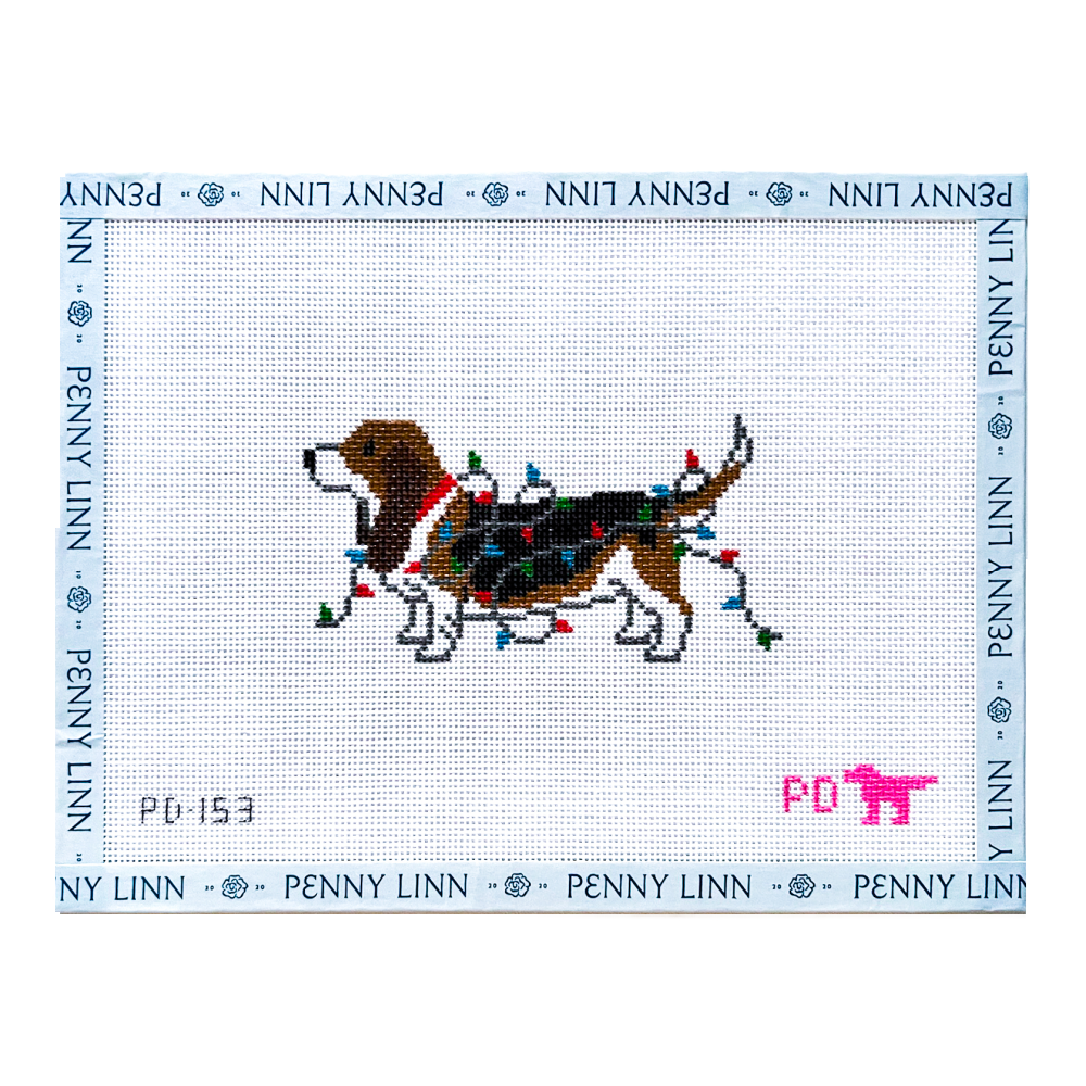 Basset Hound Wrapped in Lights – Penny Linn