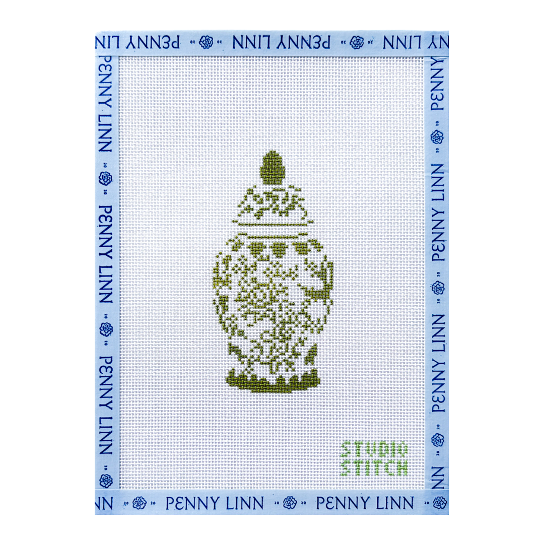 Green and White Ginger Jar