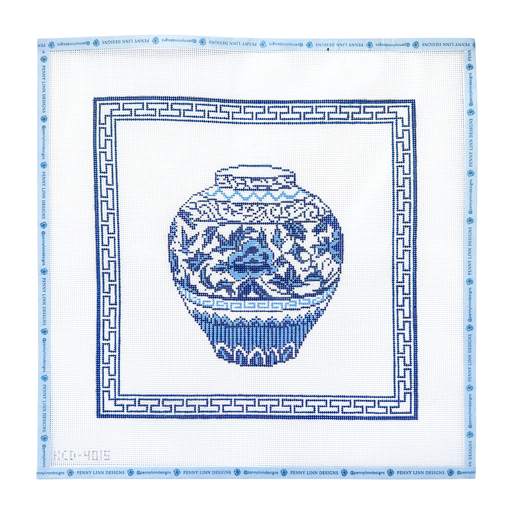 Blue Ginger Jar with Border