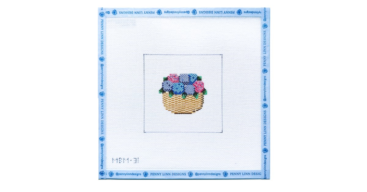 Nantucket Basket with Hydrangea - Penny Linn Designs - CBK Needlepoint Collections