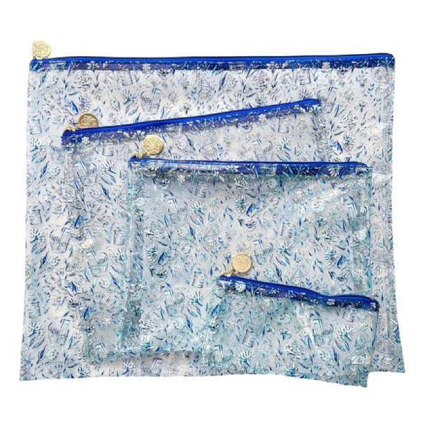 Needlepoint Print Clear PVC Project Bag in Blue