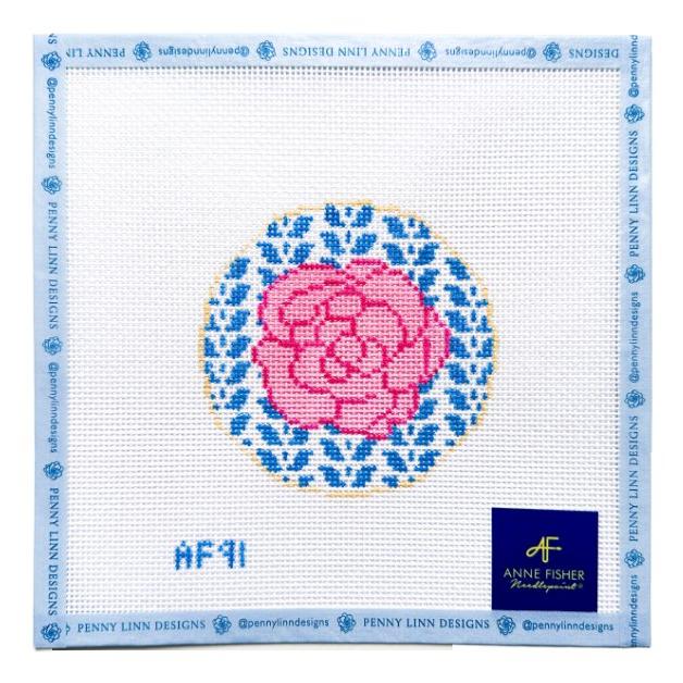 Pink Flower Round - Penny Linn Designs - Anne Fisher Needlepoint