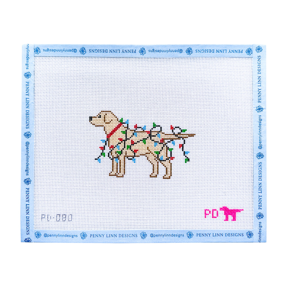 トールペイント：ヒンデローペン　ランドリーBOX Yellow Lab Wrapped in Lights – Penny Linn