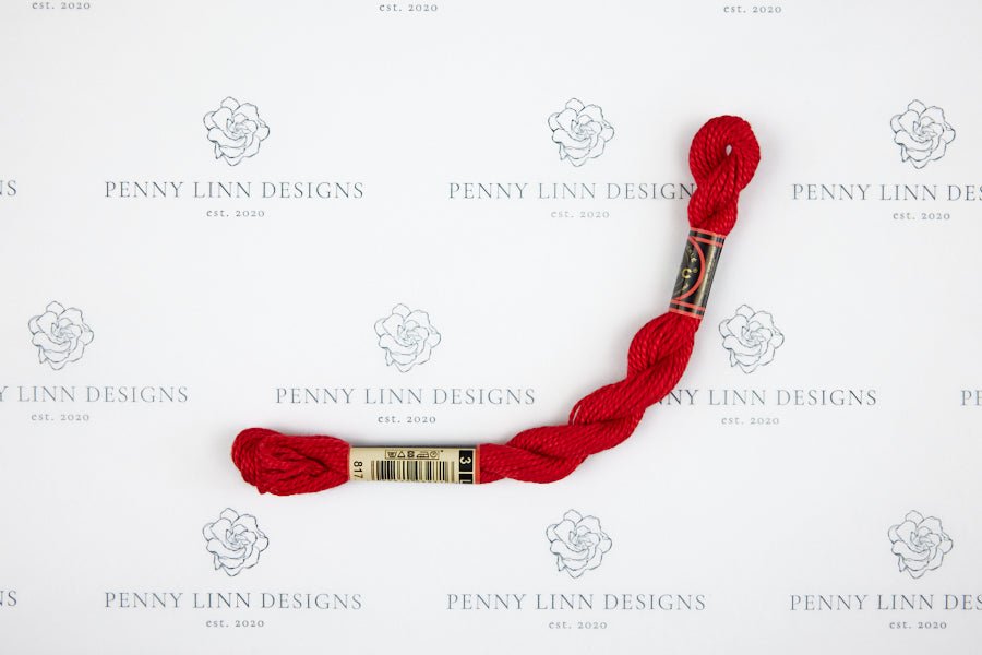 DMC 3 Pearl Cotton 817 Coral Red - Very Dark - Penny Linn Designs - DMC