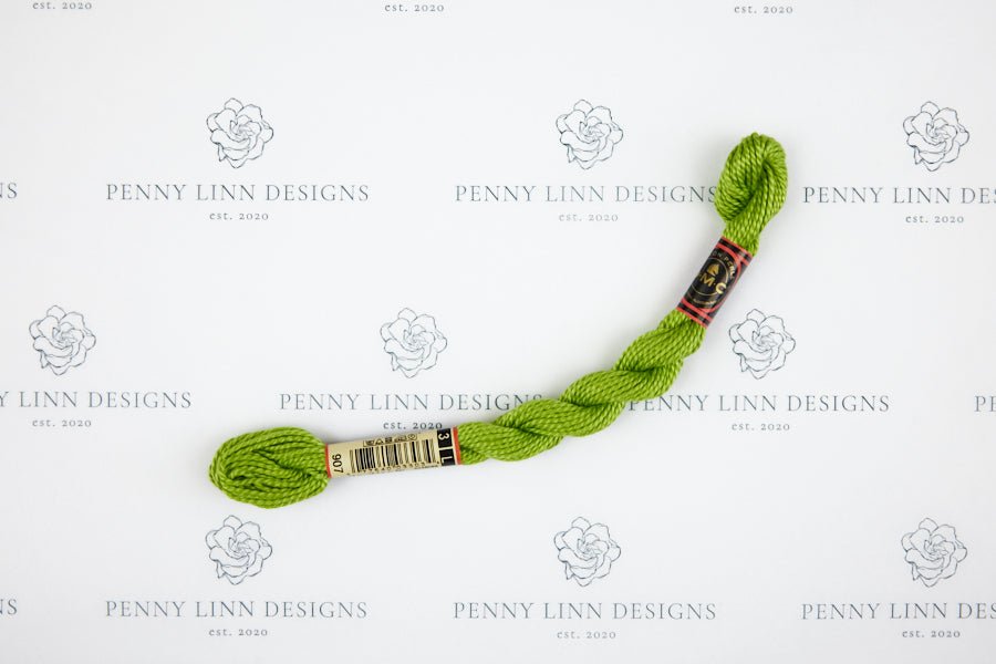 DMC 3 Pearl Cotton 907 Parrot Green - Light - Penny Linn Designs - DMC