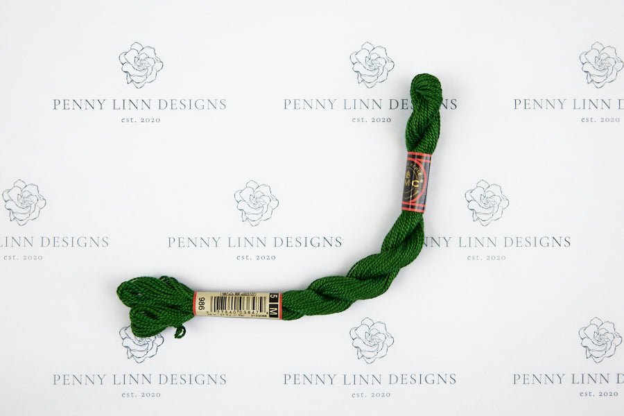 DMC 5 Pearl Cotton 986 Forest Green - Very Dark - Penny Linn Designs - DMC