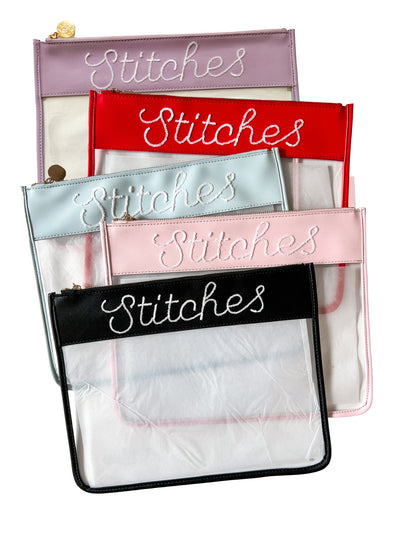 Large Stitches Clear Zip Pouch - Penny Linn Designs - Penny Linn Designs